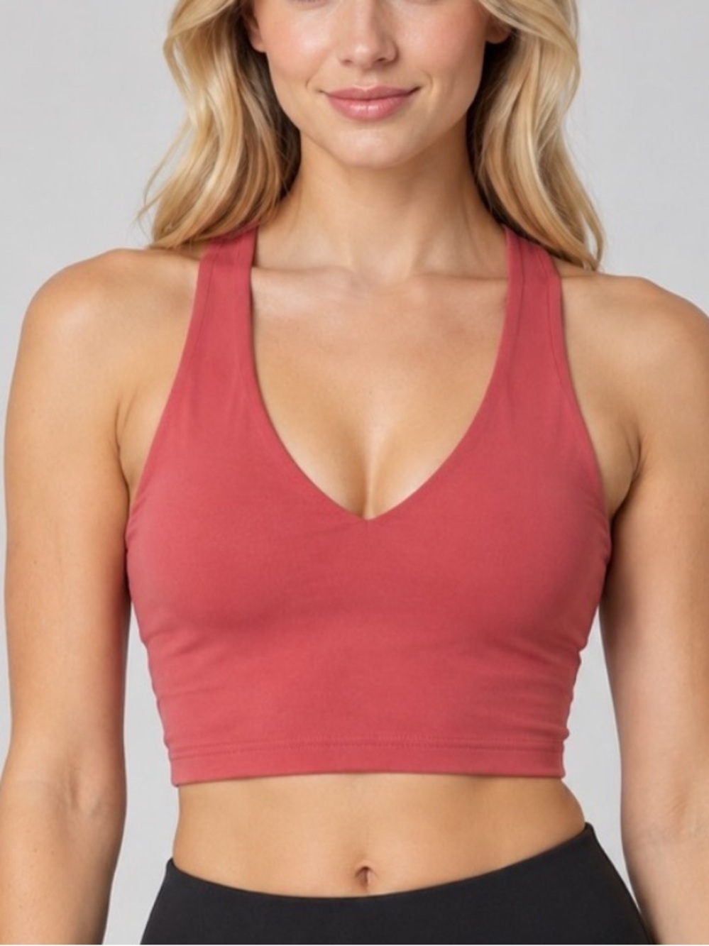 Alo Yoga Rose Red V-Neck Racerback Longline Sports Bra Small 34767
